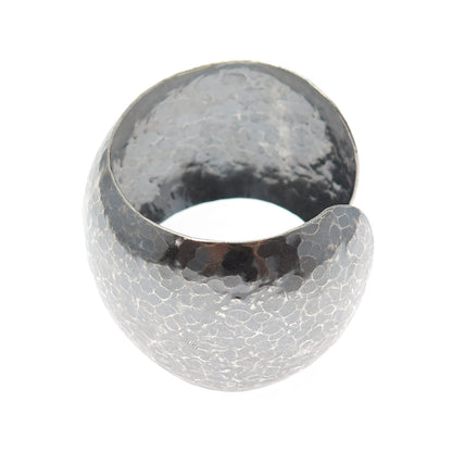 925 Sterling Vintage Hammered Heavy 50.7g Oxidized Adjustable Wide Bracelet 6.5"