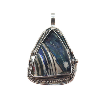 925 Sterling Silver Vintage Roman Glass Modernist Charm Pendant