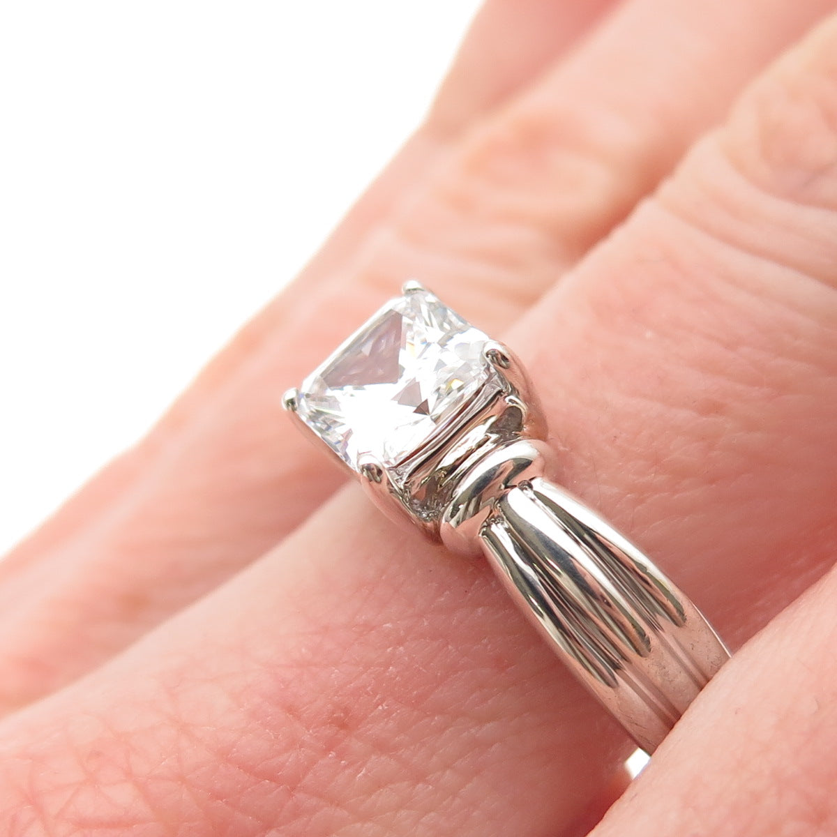 925 Sterling Silver Princess-Cut C Z Engagement Ring Size 10