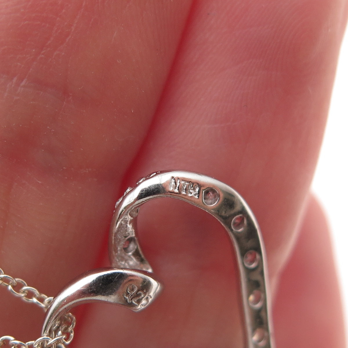 925 Sterling Silver Round-Cut C Z Heart Cable Chain Necklace 18"