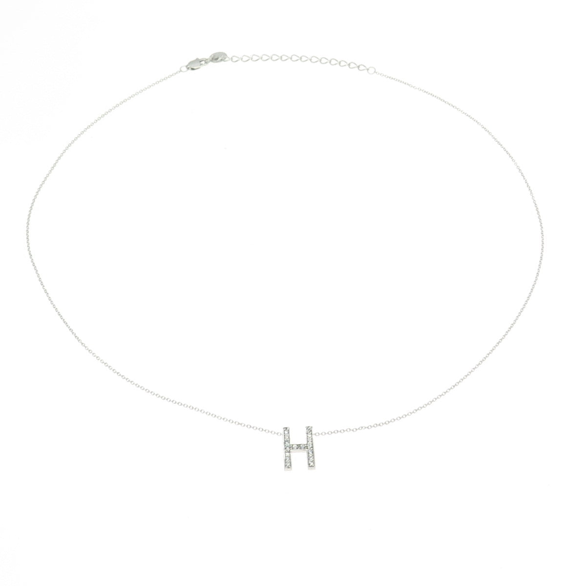 925 Sterling Silver Round-Cut C Z Letter "H" Initial Chain Necklace 18-20"