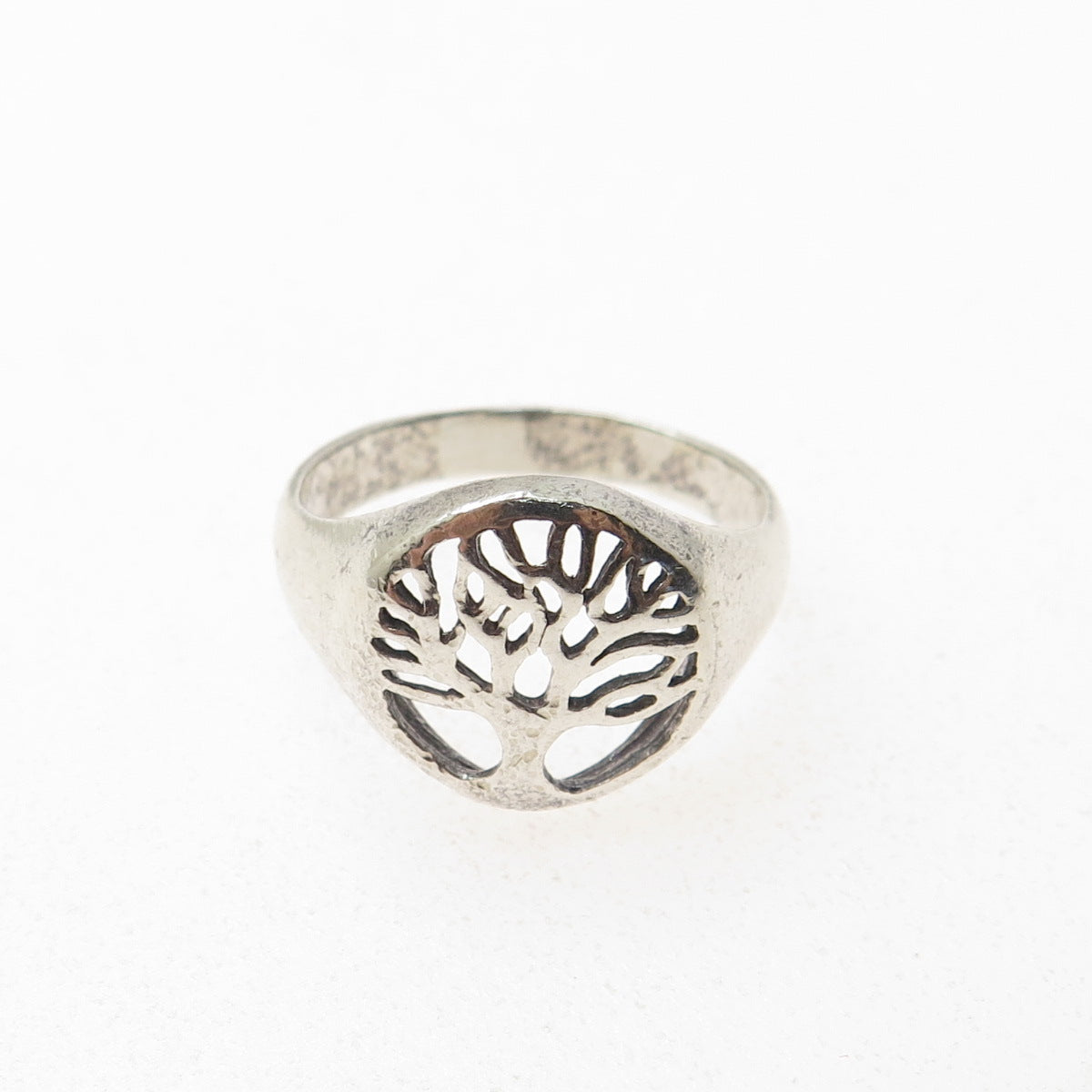 925 Sterling Silver Vintage Tree of Life Oxidized Signet Ring Size 6.75