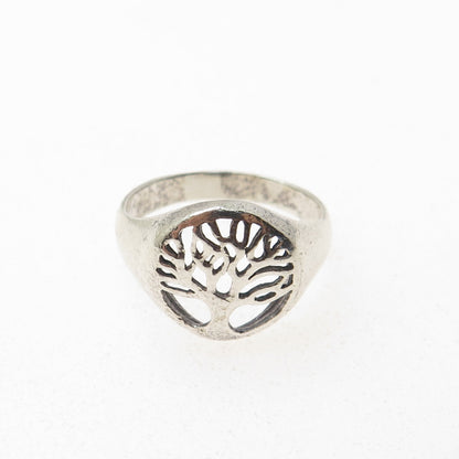 925 Sterling Silver Vintage Tree of Life Oxidized Signet Ring Size 6.75