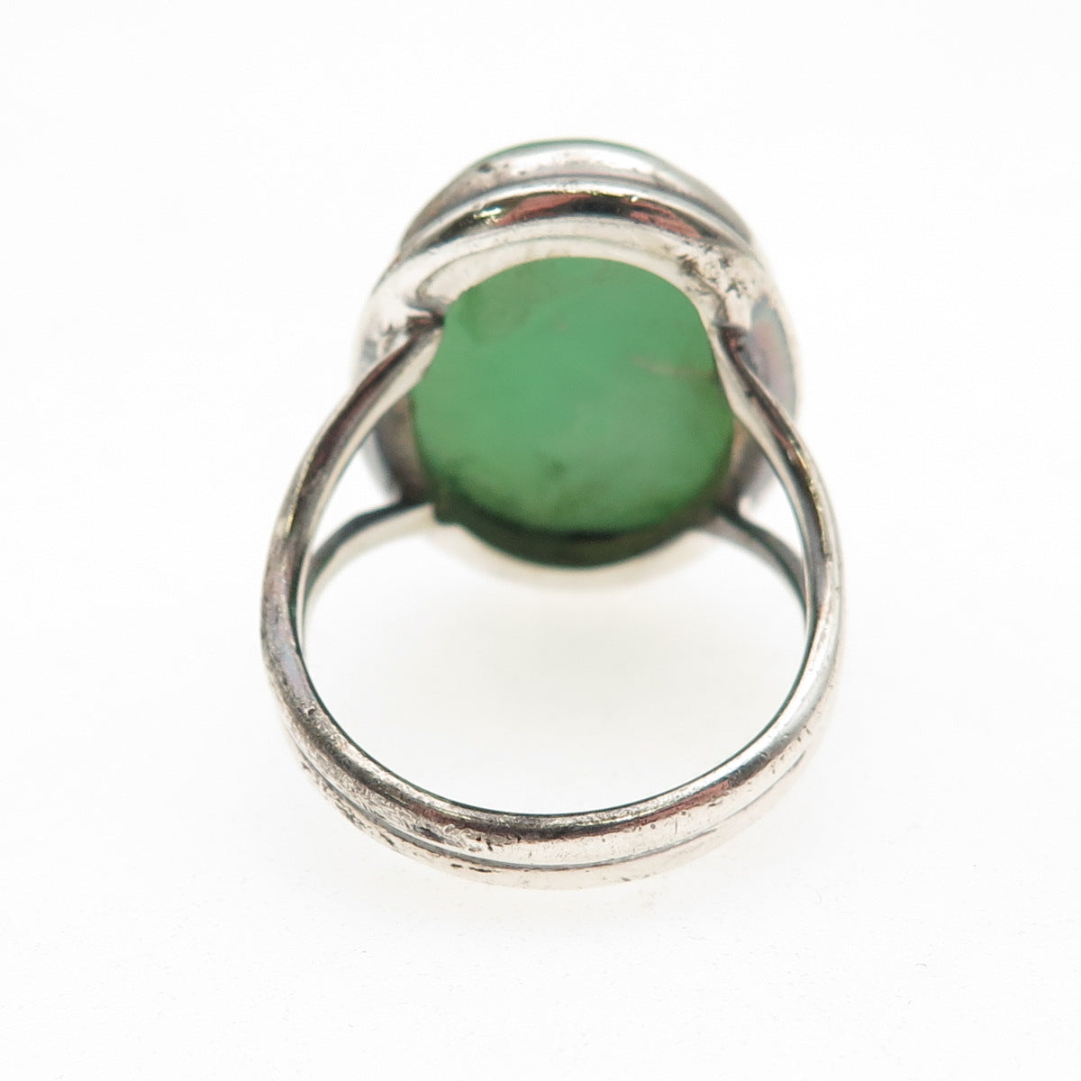 925 Sterling Silver Vintage Real Cabochon Chrysoprase Oxidized Ring Size 7.5