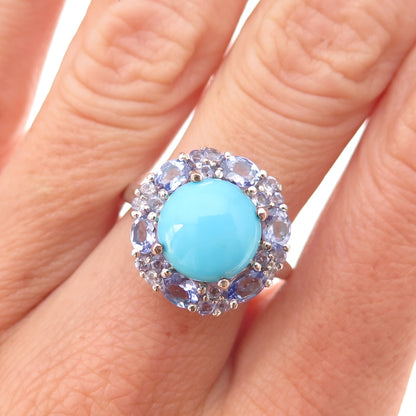 Chuck Clemency 925 Sterling Silver Real Turquoise & Tanzanite Ring Size 7.25
