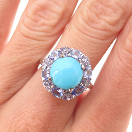 Chuck Clemency 925 Sterling Silver Real Turquoise & Tanzanite Ring Size 7.25