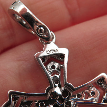 925 Sterling Silver Real Round-Cut Diamond Cross Pendant