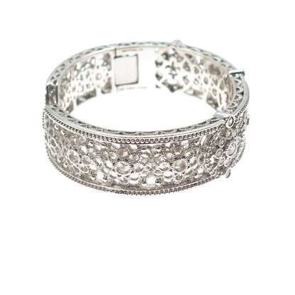 JUDITH RIPKA Sterling Silver Round-Cut C Z Flower Adjustable Cuff Bracelet 7"