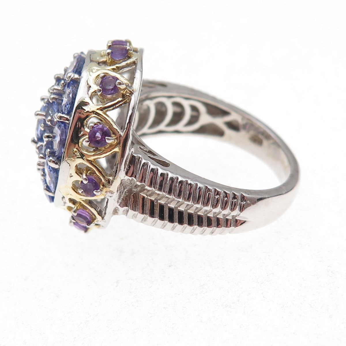 Chuck Clemency 925 Sterling Silver 2-Tone Real Tanzanite Amethyst Ring Size 8.25