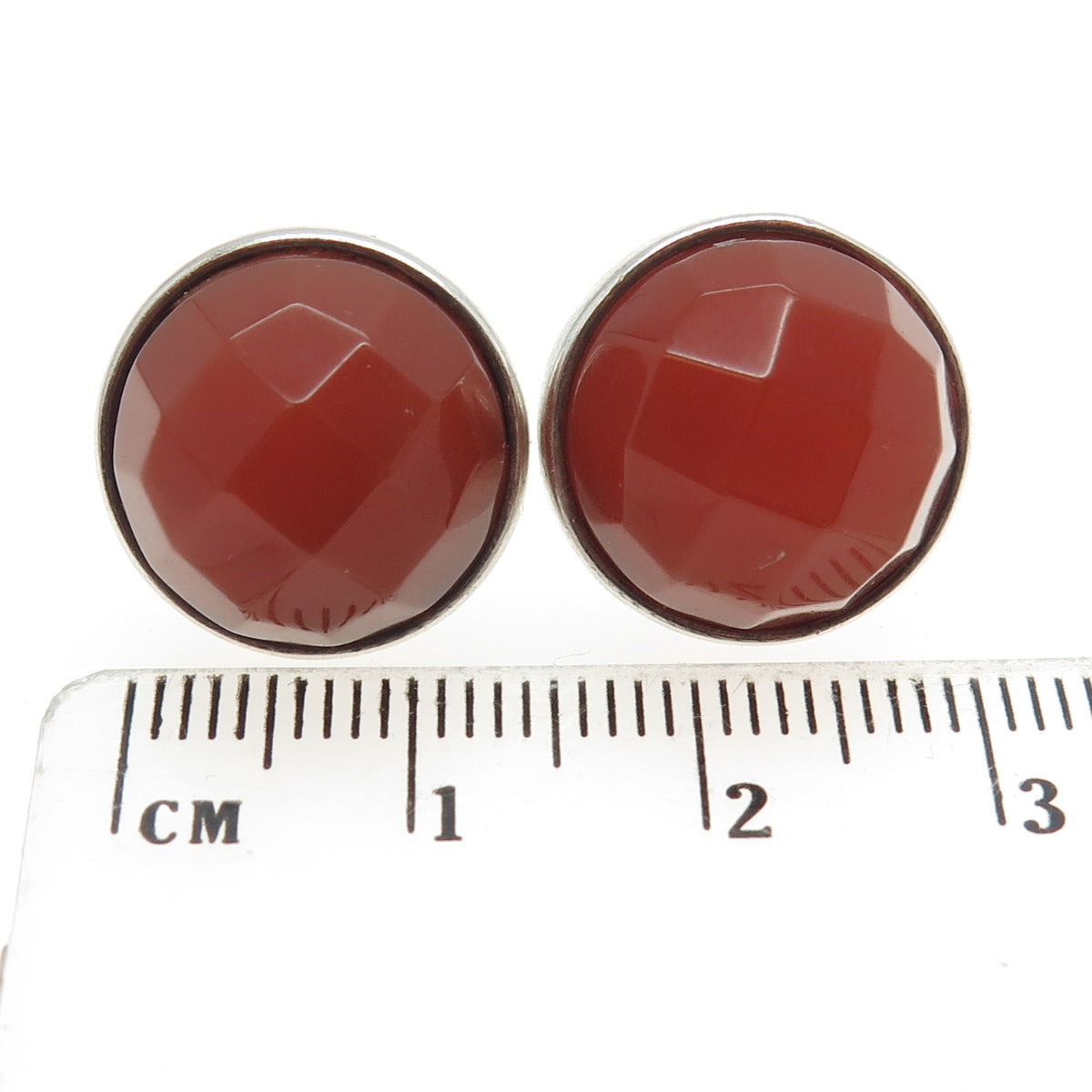 925 Sterling Silver Vintage Real Carnelian Modernist Round Earrings