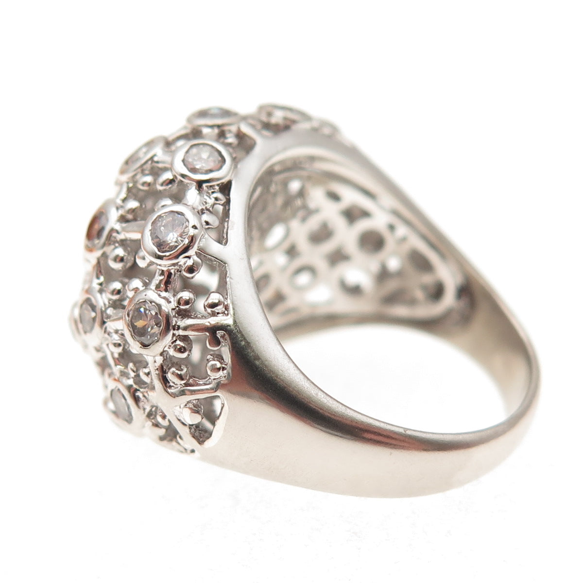 925 Sterling Silver Round-Cut C Z Cluster Dome Ring Size 6.25