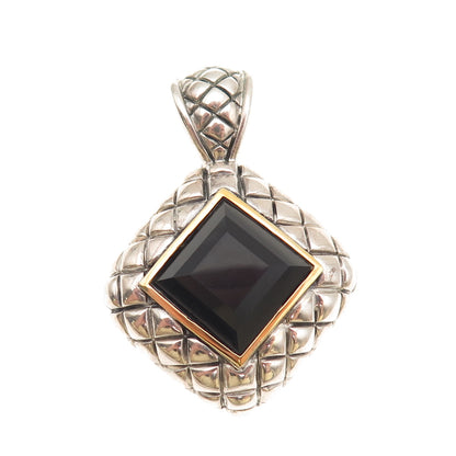 Nancy & David 925 Sterling Silver 14K Gold Vintage Real Black Spinel Pendant