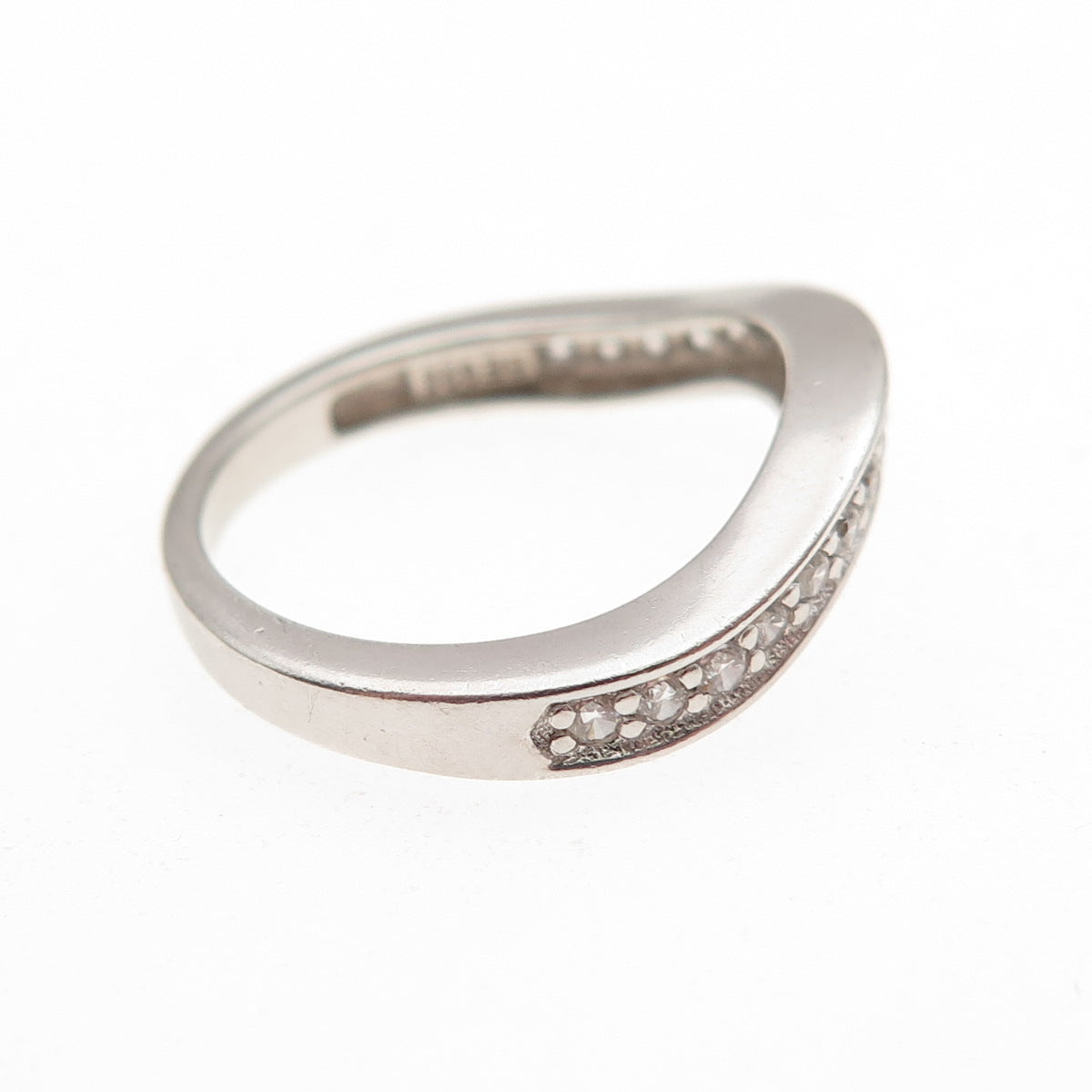 925 Sterling Silver Round-Cut C Z Half Eternity Wavy Band Ring Size 5.25