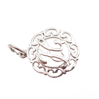 925 Sterling Silver Vintage Letter H Initial Ornate Mini Charm Pendant