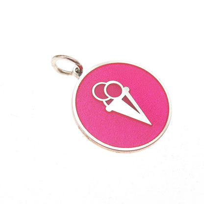 925 Sterling Silver Pink Enamel Ice Cream Charm Pendant