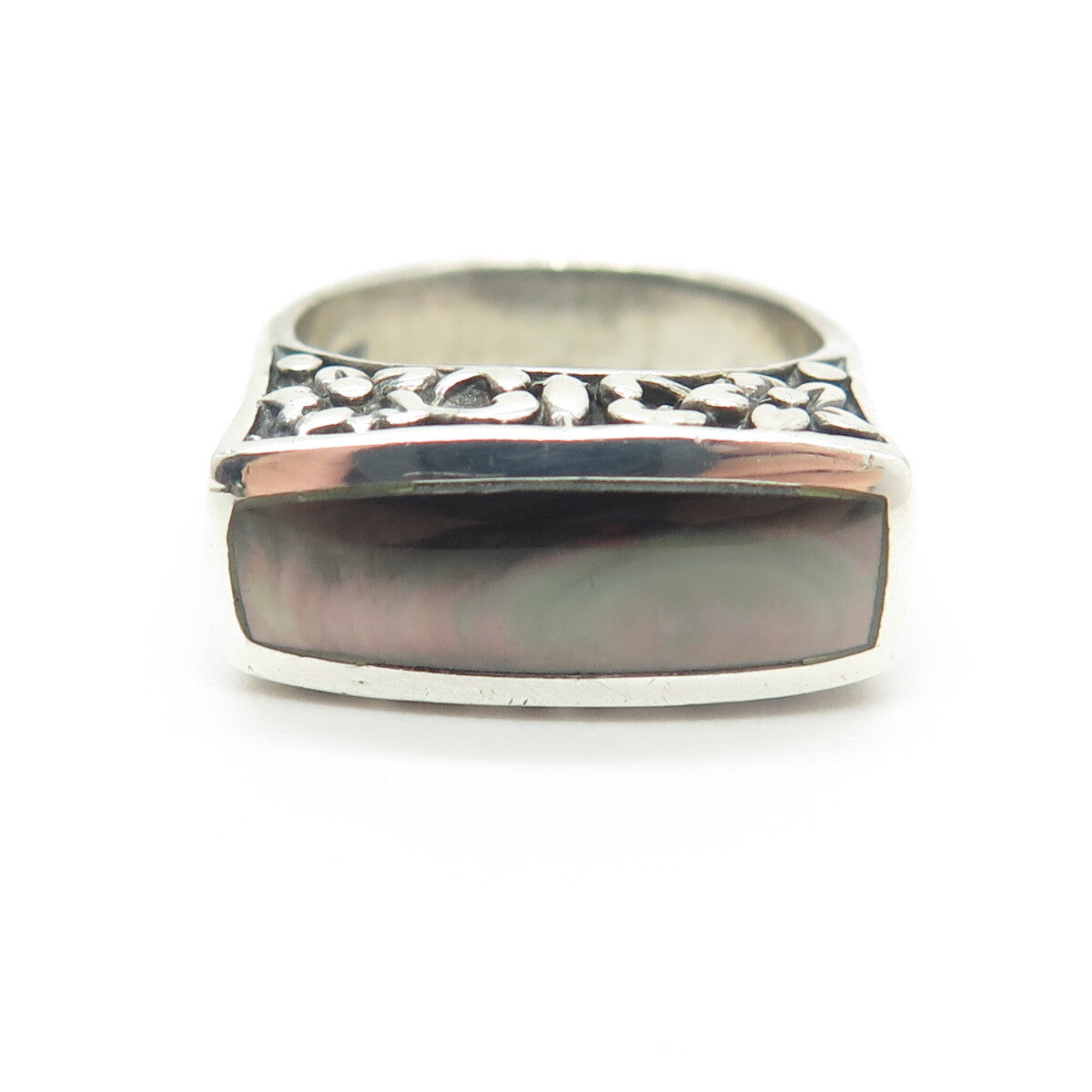 CHAPAL ZENRAY 925 Sterling Silver Vintage Real Abalone Shell Ring Size 6.75