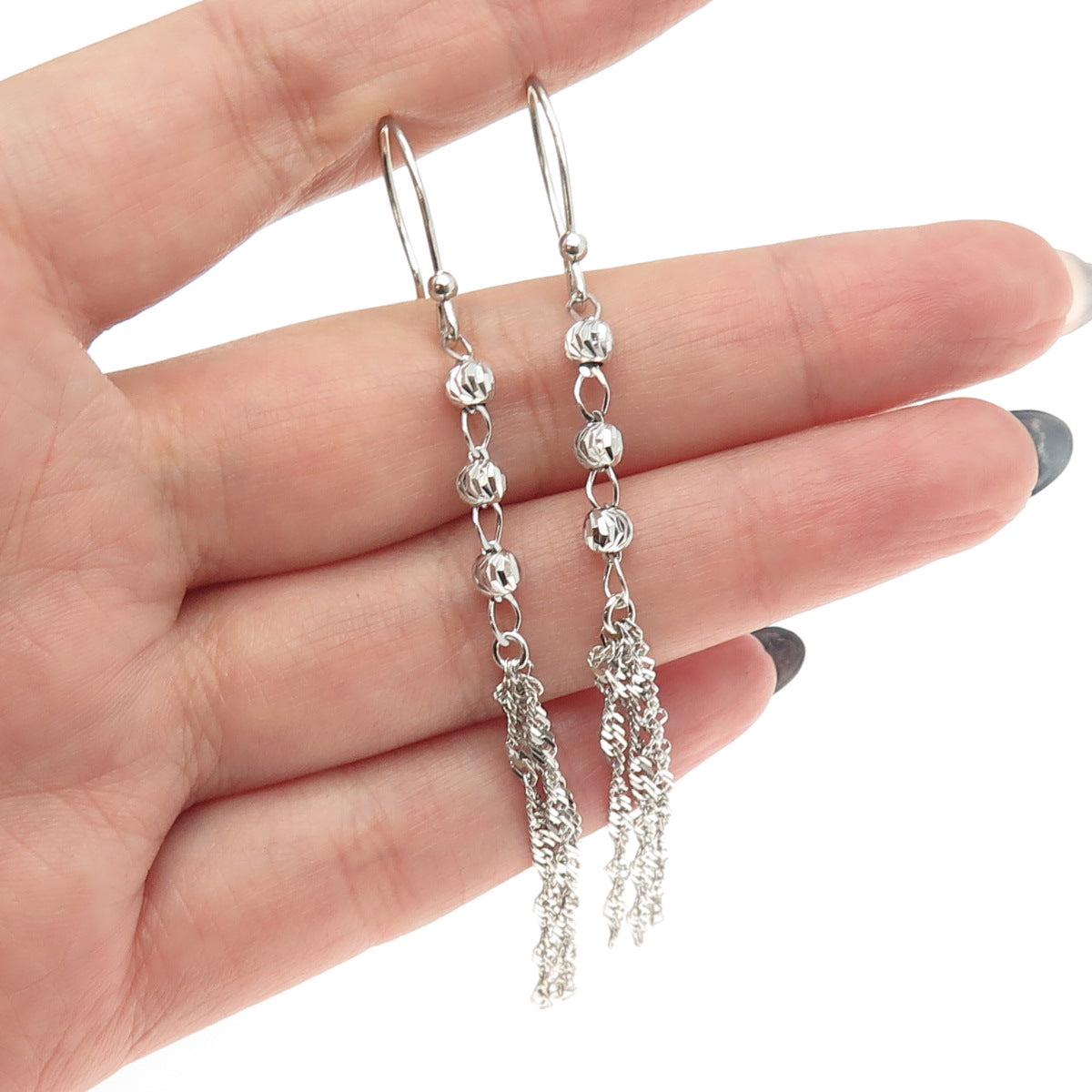 925 Sterling Silver Italy Ball Chain Dangling Hook Earrings