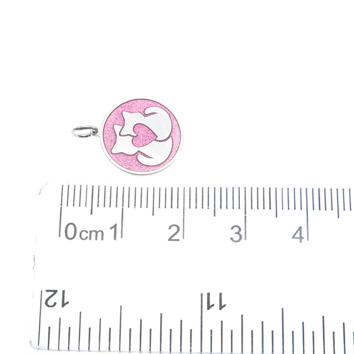925 Sterling Silver Pink Enamel Couple of Cats Love Minimalist Charm Pendant