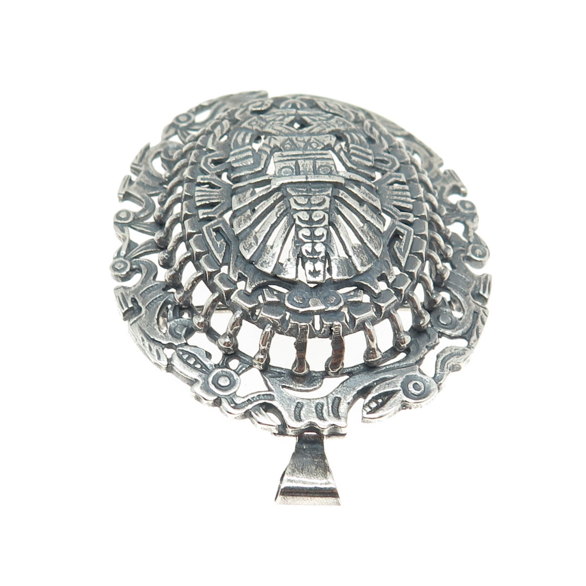 OROSA 925 Sterling Silver Vintage Aztec Oxidized Pin Brooch / Pendant