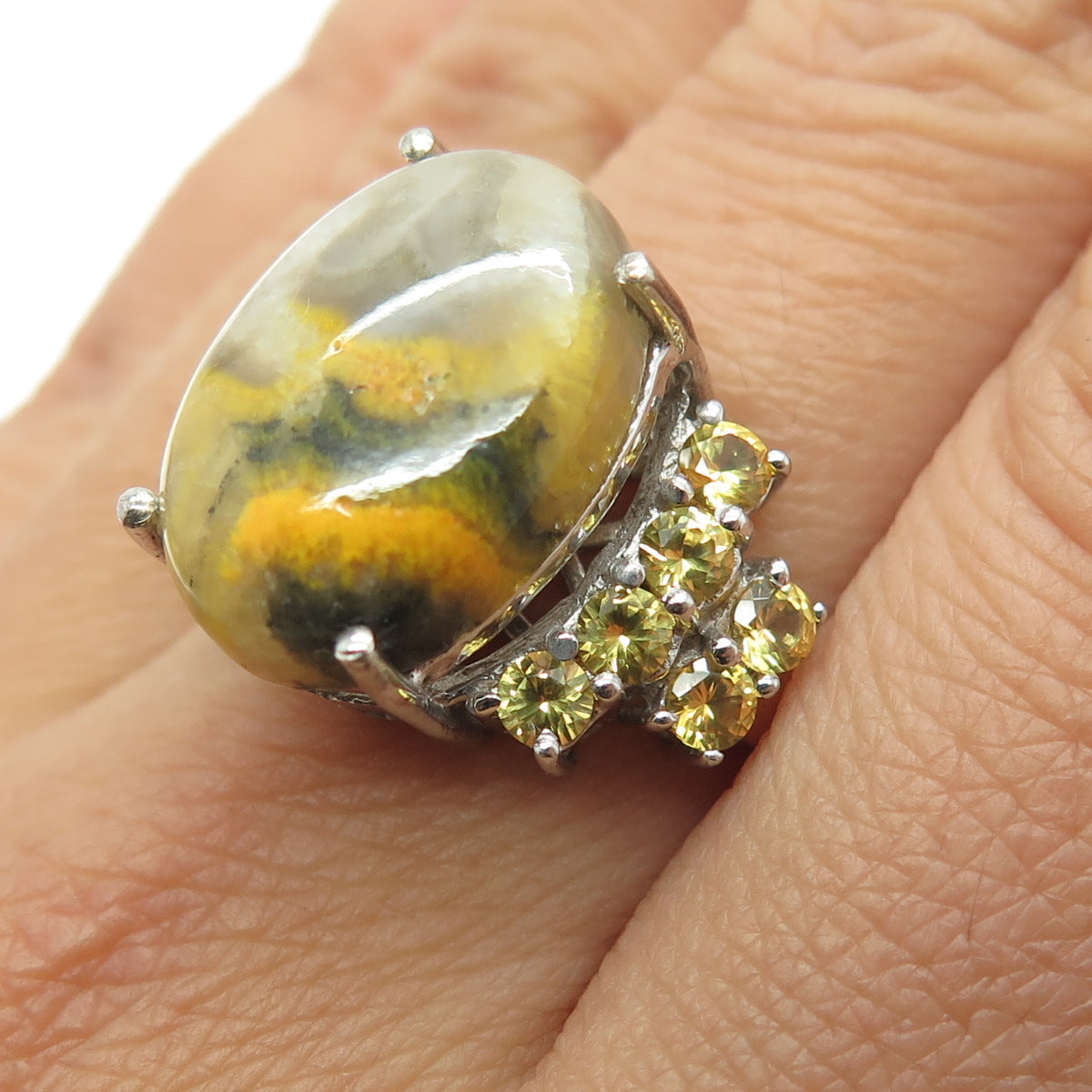 CHUCK CLEMENCY 925 Sterling Silver Real Agate & Citrine Ring Size 8.25