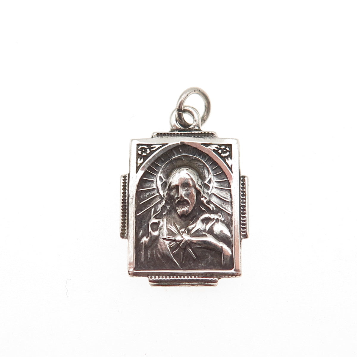 925 Sterling Silver Antique Art Deco St. Mary & Jesus Mini Charm Pendant