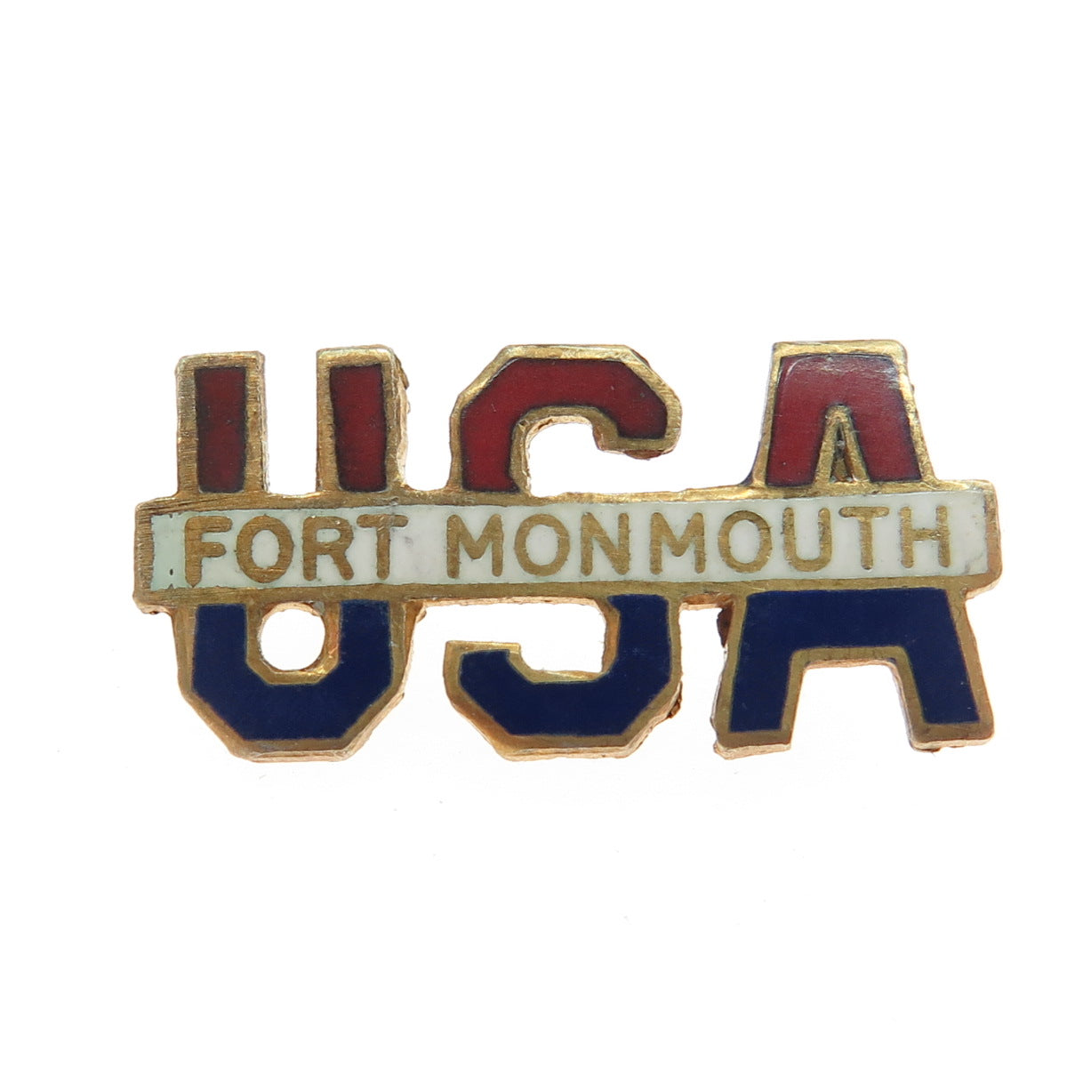 925 Sterling Silver Gold Plated Vintage Enamel US Army Fort Monmouth Pin Brooch