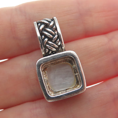 925 Sterling Silver Vintage Real MOP Oxidized Minimalist Charm Pendant