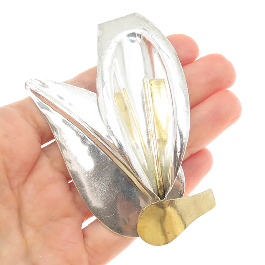 925 Sterling Silver 2-Tone Vintage Mexico Modernist Calla Lily Pin Brooch