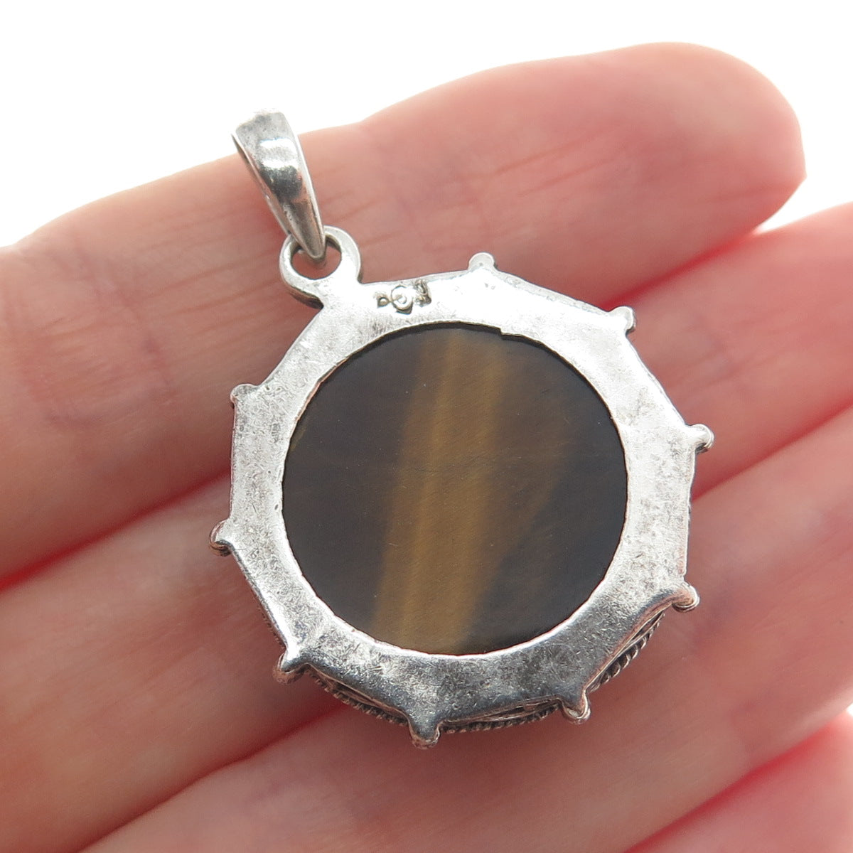 DOUG PAULUS 925 Sterling Silver Vintage Real Tiger Eye Oxidized Charm Pendant