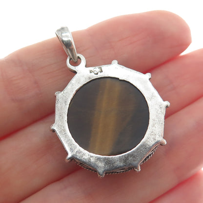 DOUG PAULUS 925 Sterling Silver Vintage Real Tiger Eye Oxidized Charm Pendant
