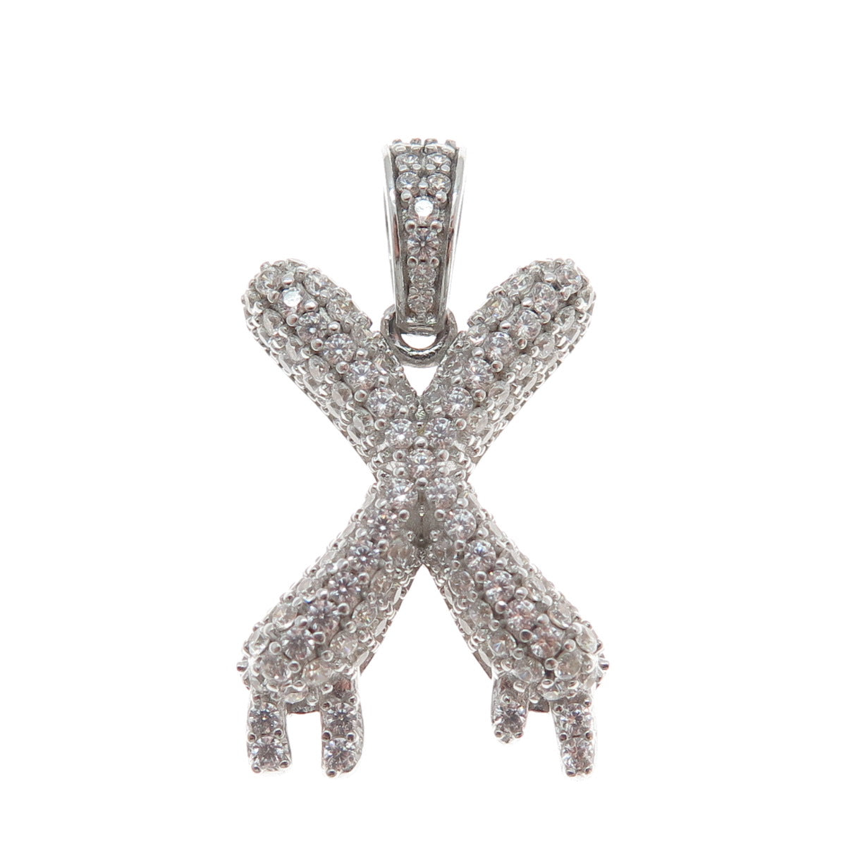 925 Sterling Silver Round-Cut C Z Sparkle Melted Letter X Initial Charm Pendant