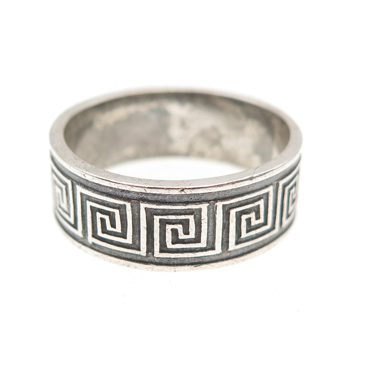 925 Sterling Silver Vintage Greek Maze Oxidized Band Ring Size 6.5
