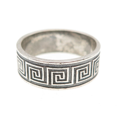 925 Sterling Silver Vintage Greek Maze Oxidized Band Ring Size 6.5