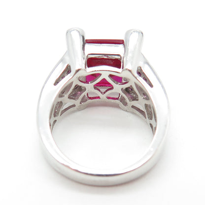 925 Sterling Silver Lab-Created Ruby Pink Sapphire & Moissanite Ring Size 6