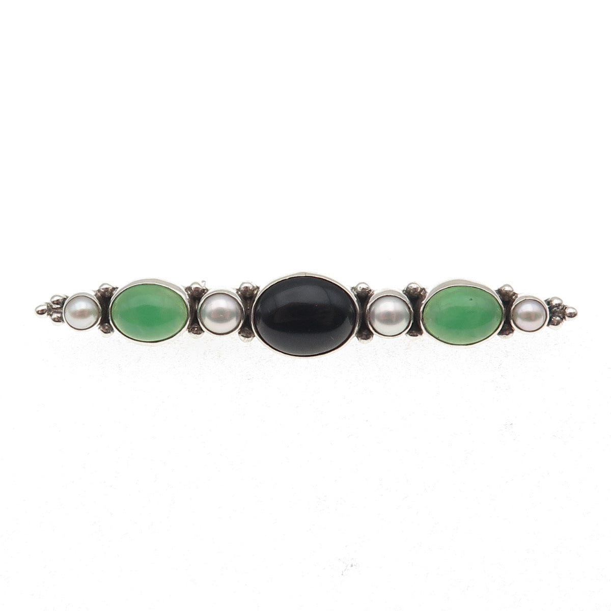 JGD Janice Girardi 925 Sterling Vintage Real Black Onyx Chalcedony Pearl Brooch