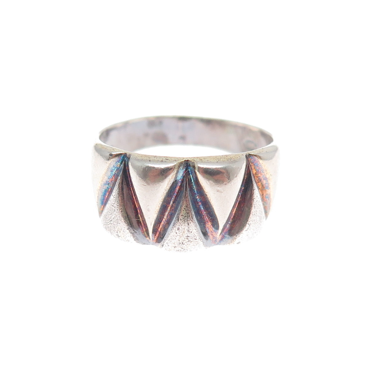 925 Sterling Silver Vintage Italy Modernist Zig Zag Oxidized Ring Size 8