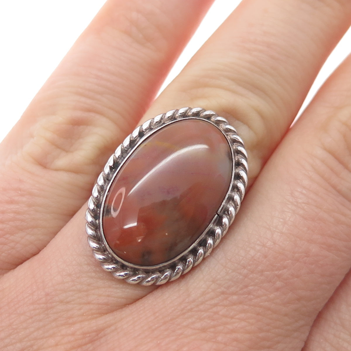 Old Pawn 925 Sterling Silver Vintage Southwestern Agate Tribal Ring Size 5