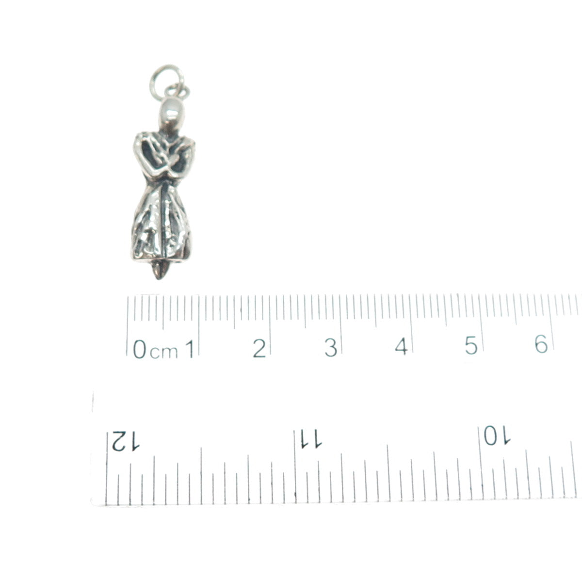 925 Sterling Silver Vintage Modernist Praying Woman Oxidized Charm Pendant