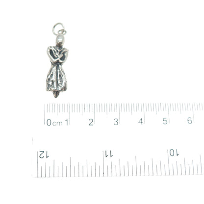 925 Sterling Silver Vintage Modernist Praying Woman Oxidized Charm Pendant