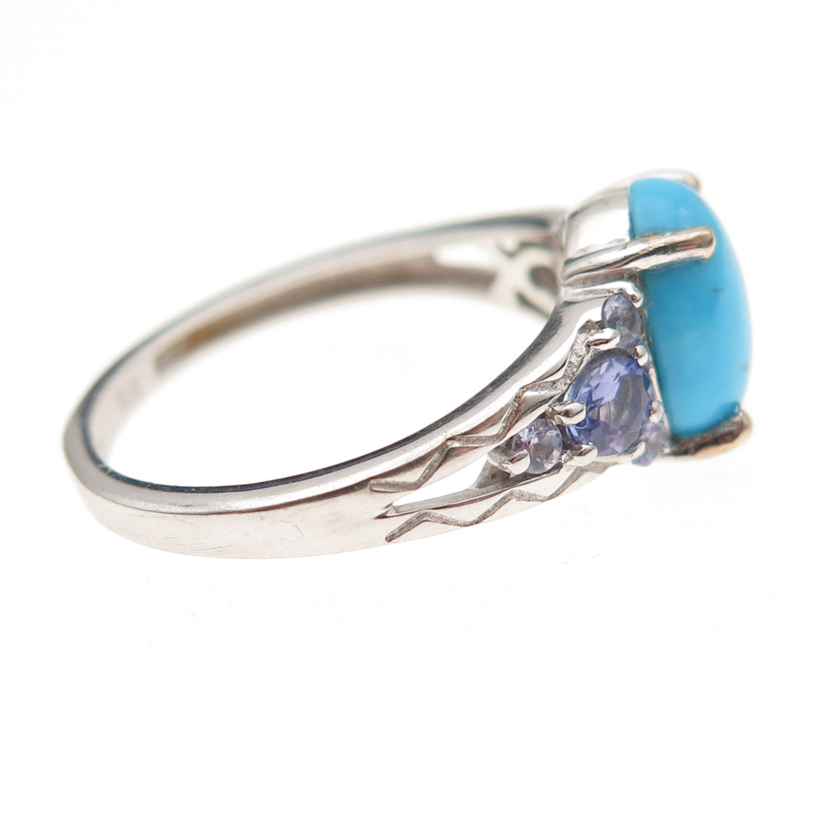 Chuck Clemency 925 Sterling Silver Real Turquoise & Tanzanite Ring Size 8