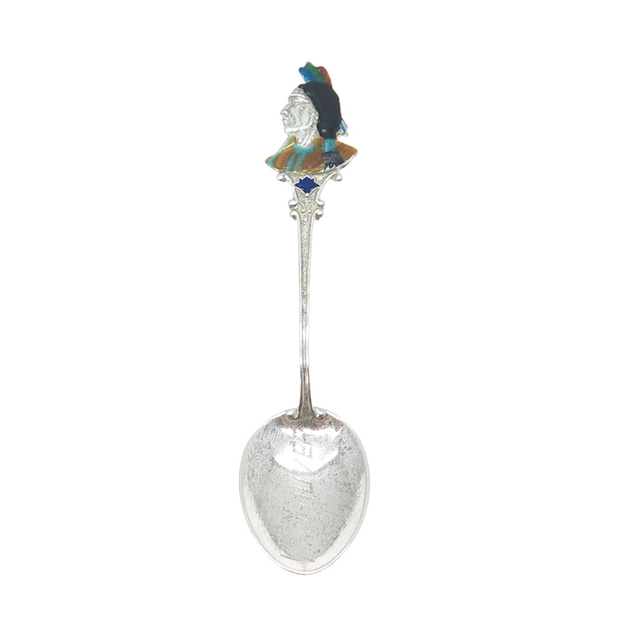C LAMOND FILS Sterling Antique Enamel Vancouver Canada Indian Chief Coffee Spoon