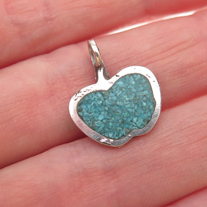 Old Pawn 925 Sterling Silver Vintage Turquoise Inlay Apple Mini Charm Pendant