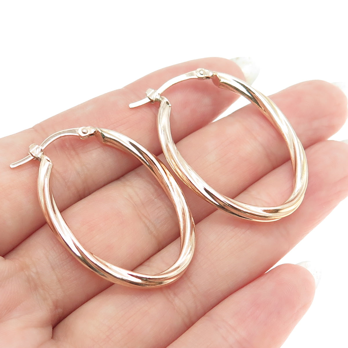 LIRM 925 Sterling Silver Rose Gold Plated Italy Twisted Hoop Earrings