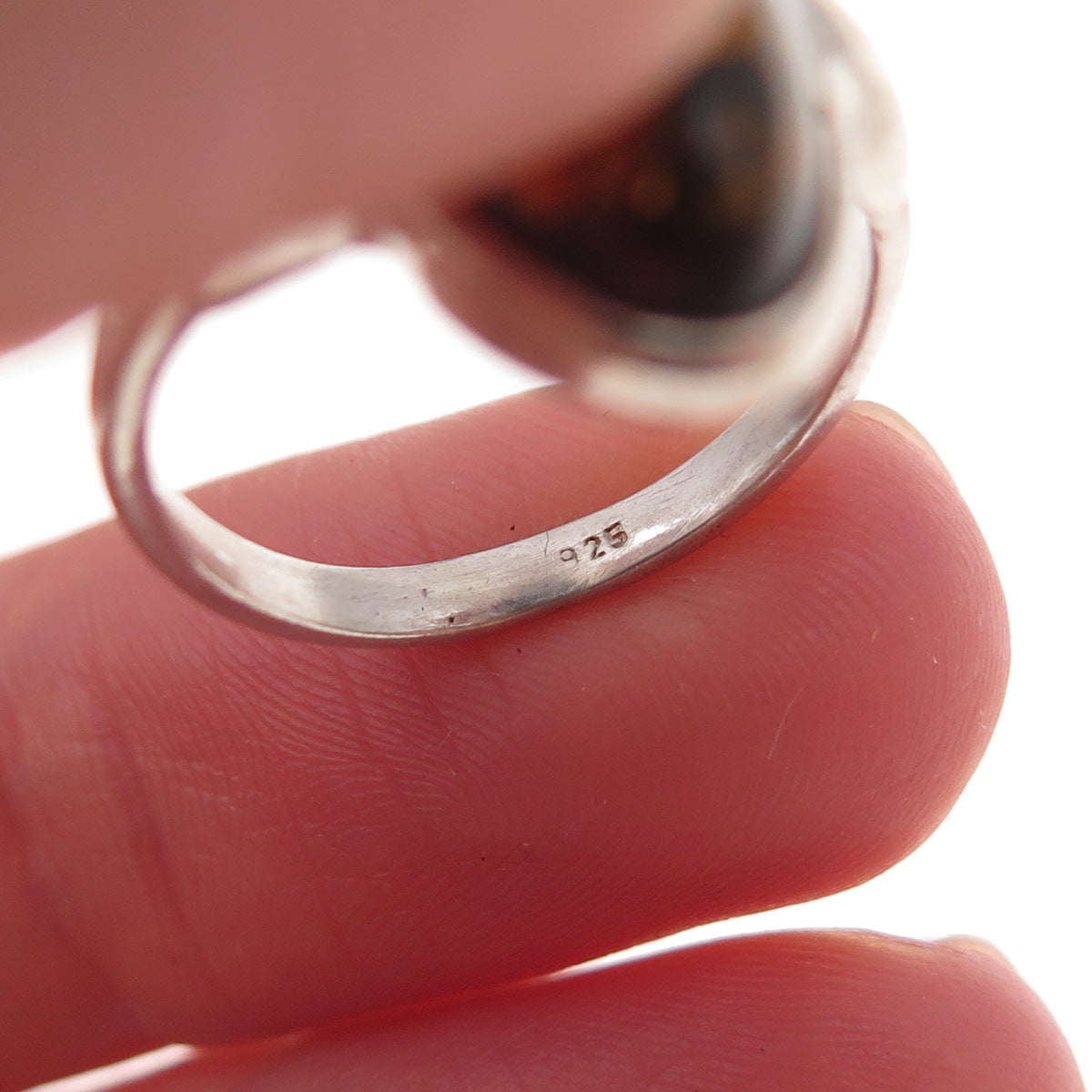 925 Sterling Silver Vintage Real Amber Modernist Oxidized Ring Size 5.75