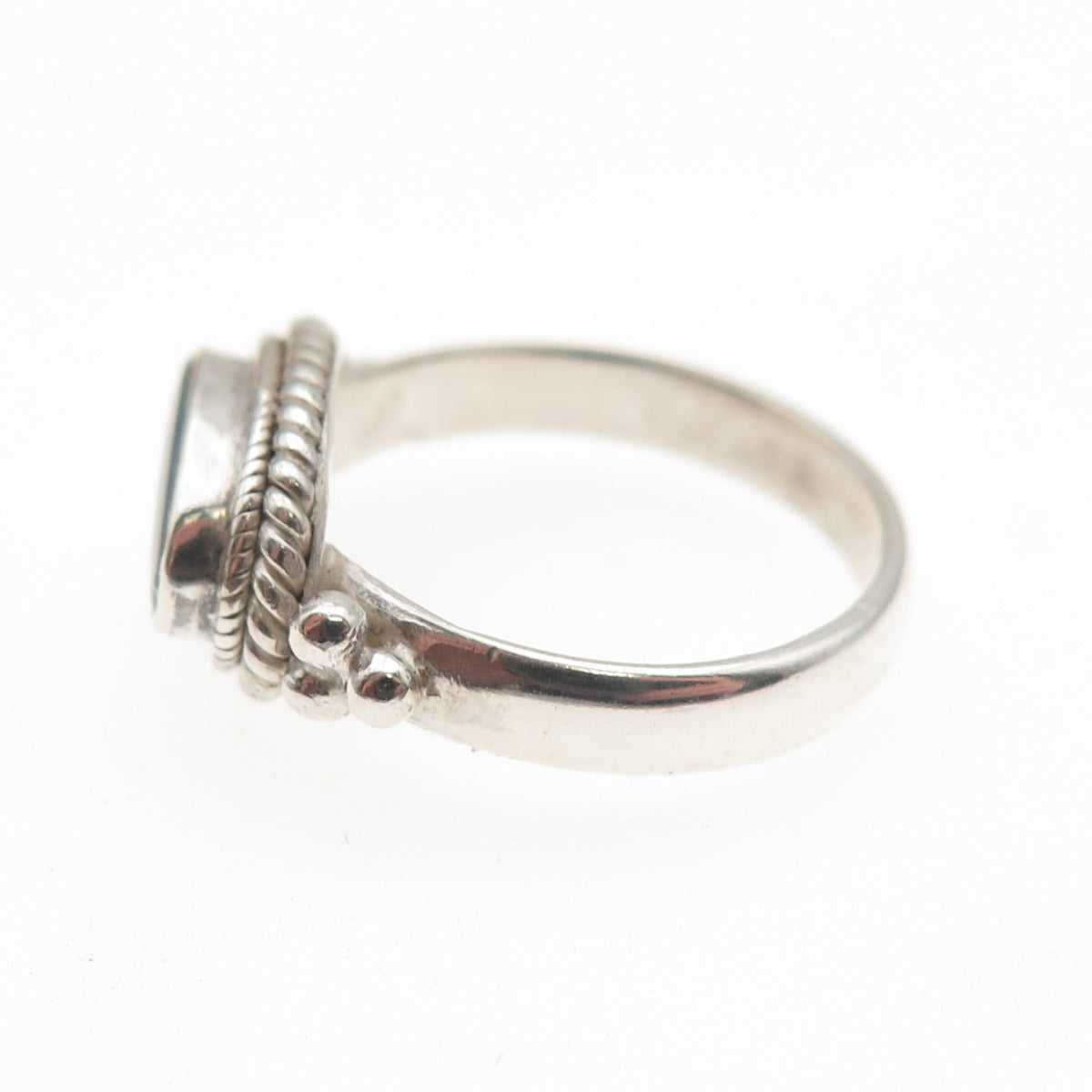 925 Sterling Silver Vintage Real Opal Modernist Beaded Ring Size 5.25