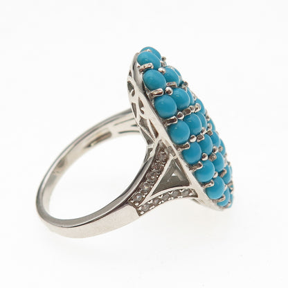 925 Sterling Silver Real Sleeping Beauty Turquoise & White Topaz Ring Size 8.25