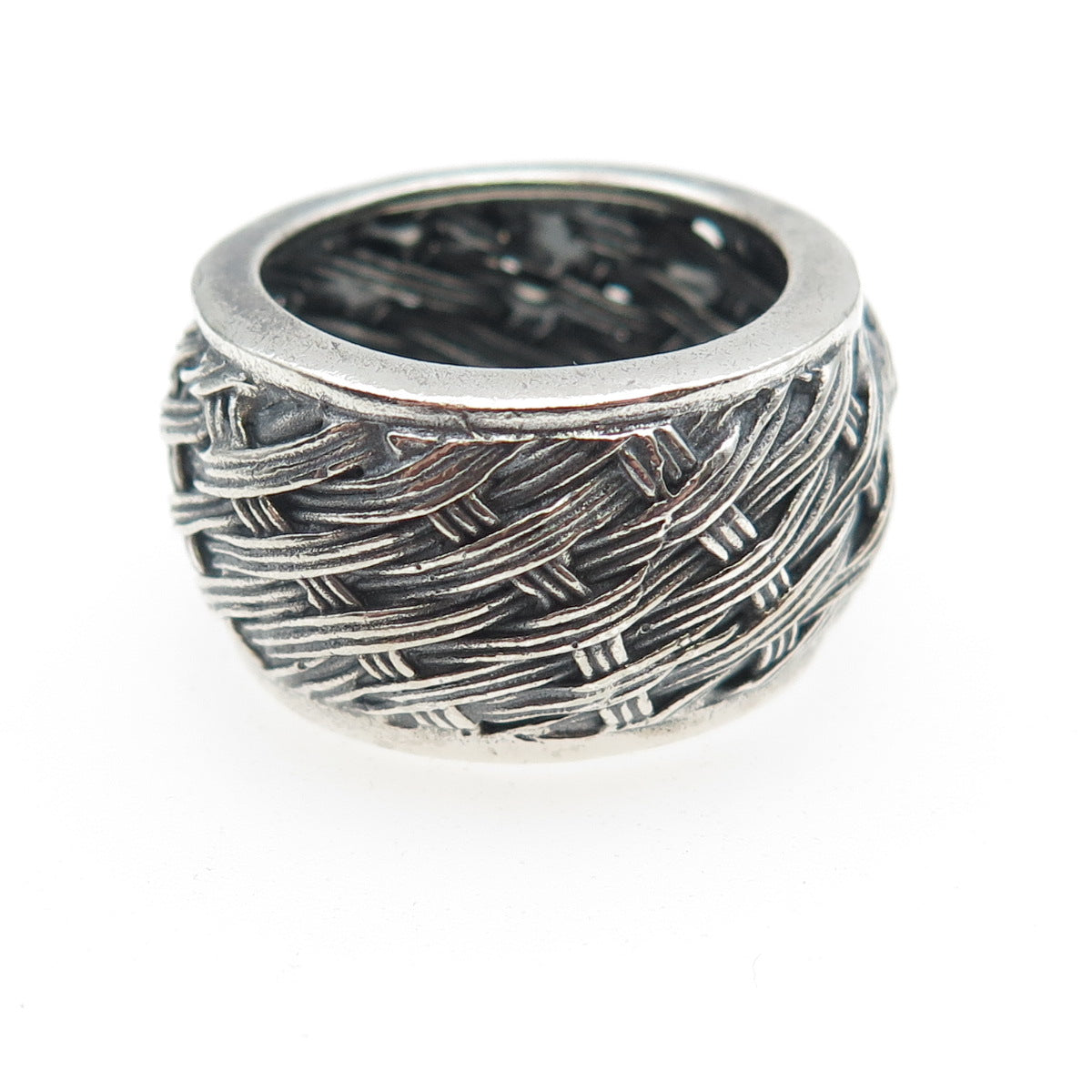 925 Sterling Silver Vintage Modernist Woven Oxidized Ring Size 8.5