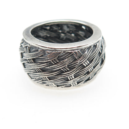925 Sterling Silver Vintage Modernist Woven Oxidized Ring Size 8.5