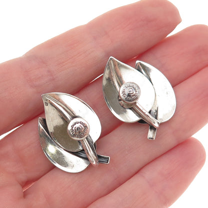 Beau 925 Sterling Silver Vintage Floral Oxidized Screw Back Earrings