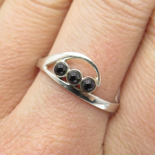875 Silver Vintage European Real Black Onyx Wavy Ring Size 8.75